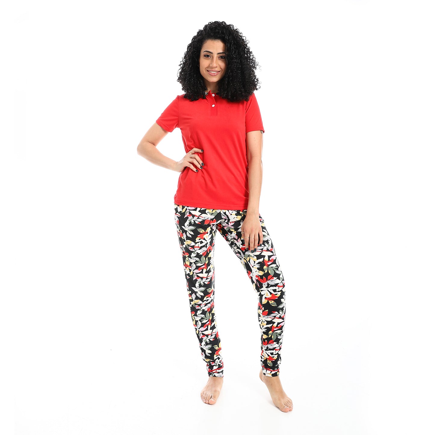 Self Pattern Short Sleeves Pajama Set