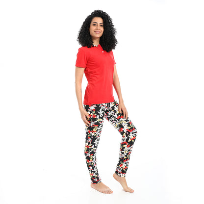 Self Pattern Short Sleeves Pajama Set