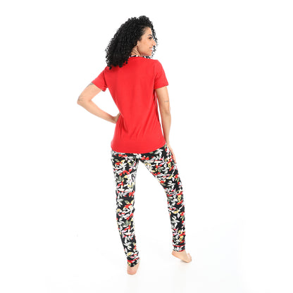 Self Pattern Short Sleeves Pajama Set