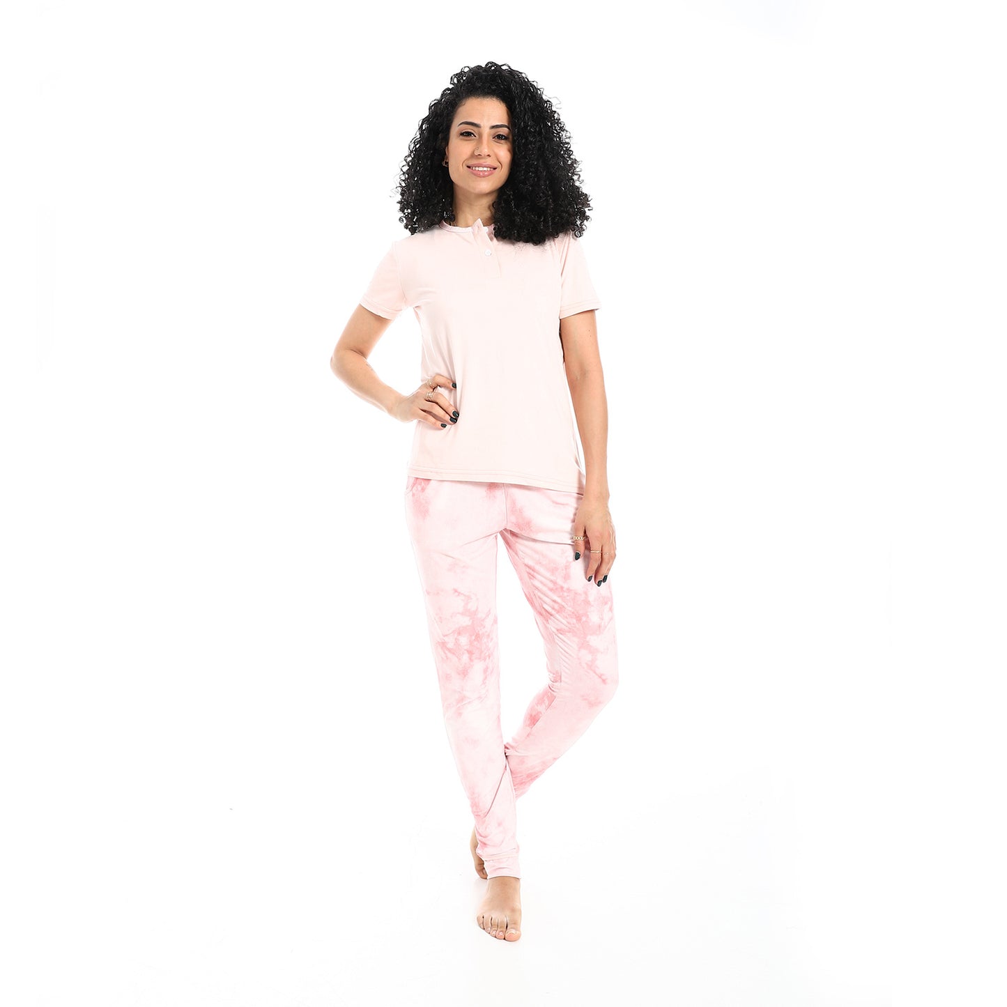 Self Pattern Short Sleeves Pajama Set