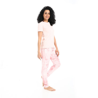 Self Pattern Short Sleeves Pajama Set