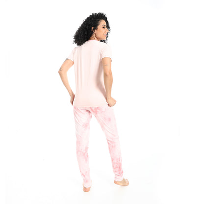 Self Pattern Short Sleeves Pajama Set