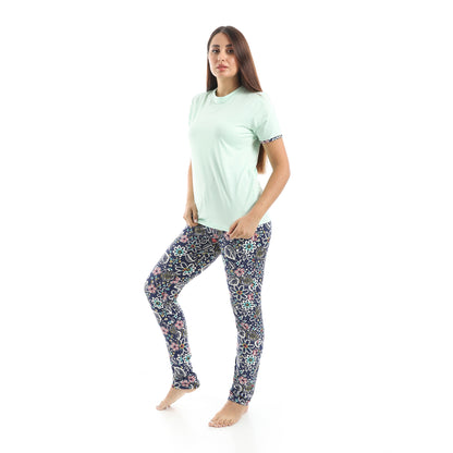pajama with T-shirt and patterned pants