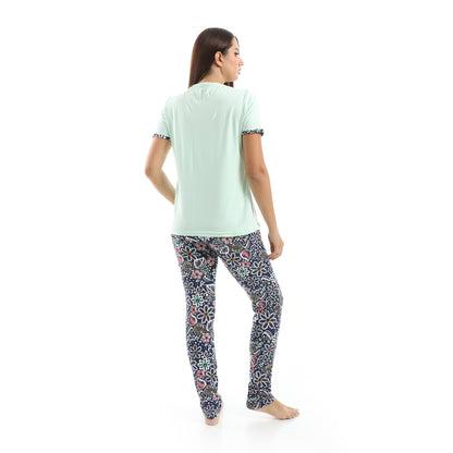 pajama with T-shirt and patterned pants