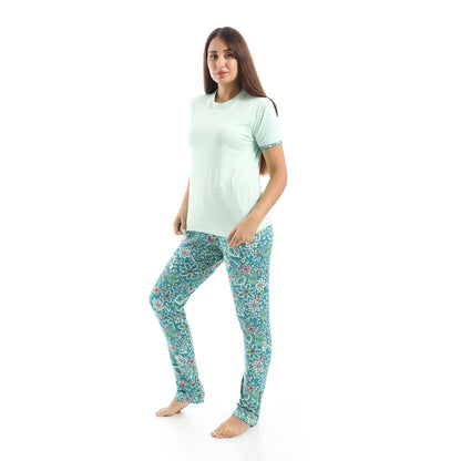 pajama with T-shirt and patterned pants