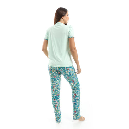 pajama with T-shirt and patterned pants