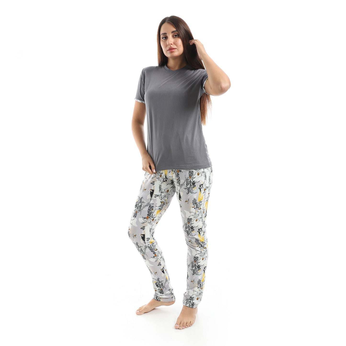 pajama with T-shirt and patterned pants