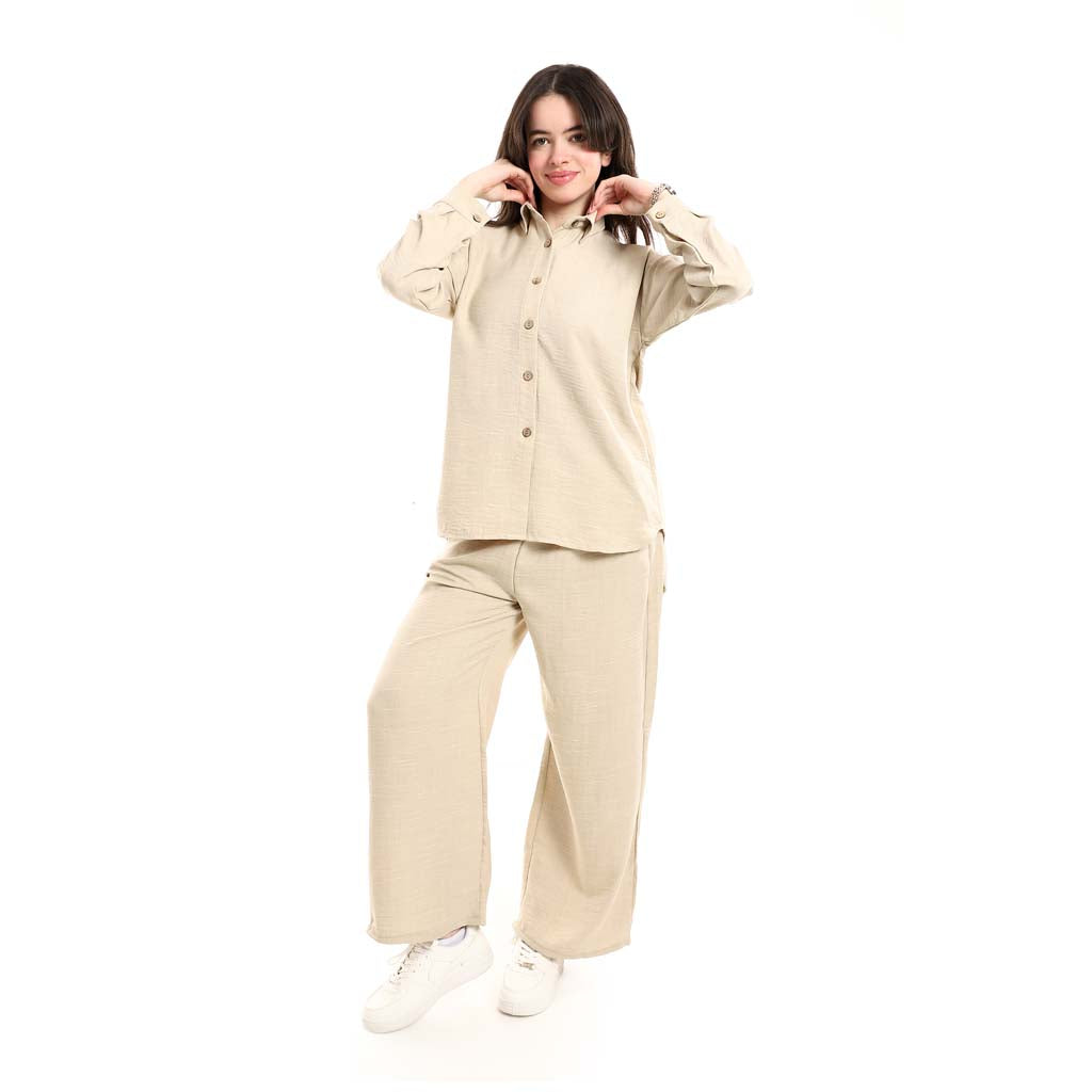 Long Sleeve Shirt and High Waisted Wide Leg Pants