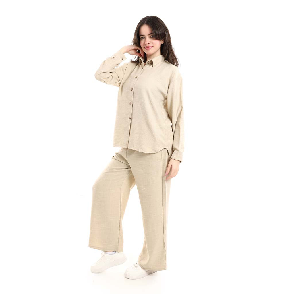 Long Sleeve Shirt and High Waisted Wide Leg Pants