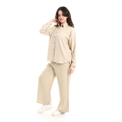 Long Sleeve Shirt and High Waisted Wide Leg Pants