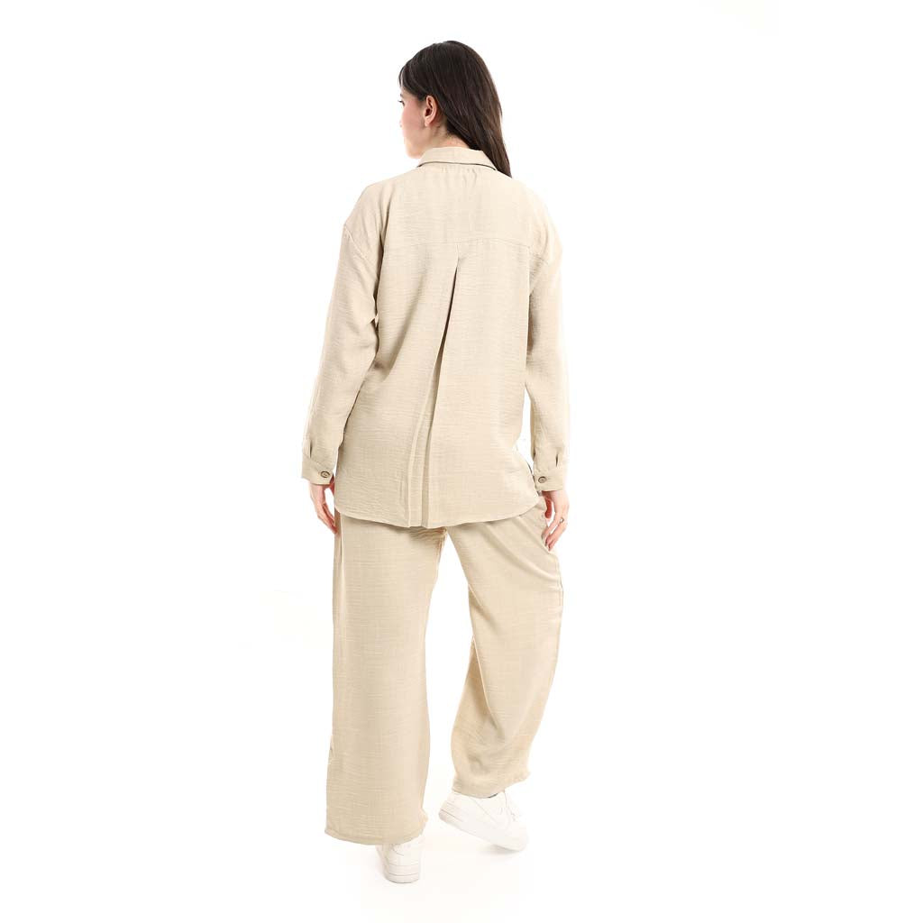 Long Sleeve Shirt and High Waisted Wide Leg Pants