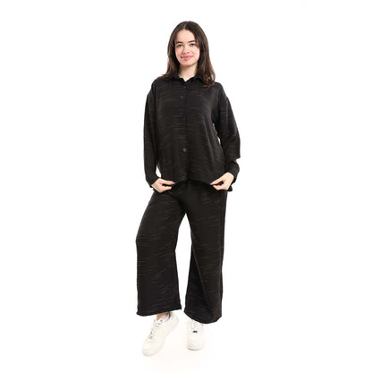 Long Sleeve Shirt and High Waisted Wide Leg Pants