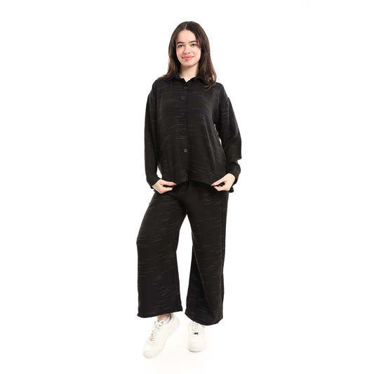 Long Sleeve Shirt and High Waisted Wide Leg Pants
