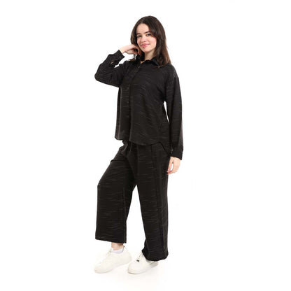 Long Sleeve Shirt and High Waisted Wide Leg Pants