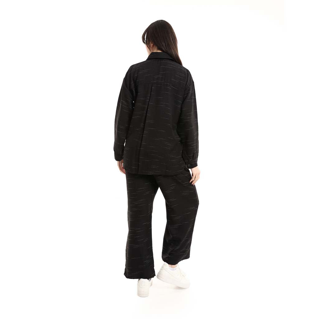 Long Sleeve Shirt and High Waisted Wide Leg Pants