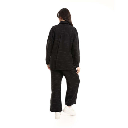 Long Sleeve Shirt and High Waisted Wide Leg Pants