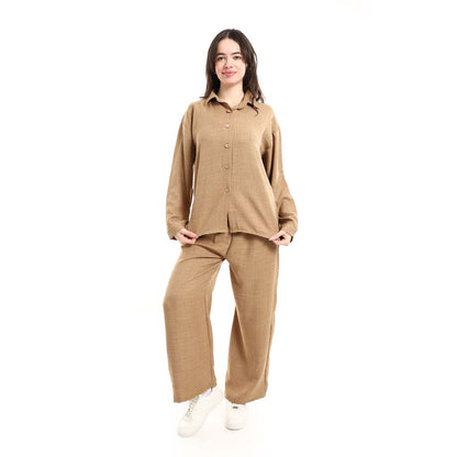 Long Sleeve Shirt and High Waisted Wide Leg Pants