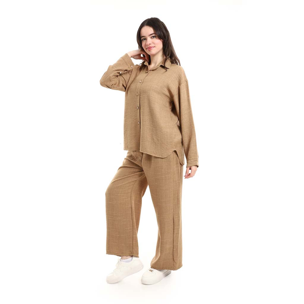 Long Sleeve Shirt and High Waisted Wide Leg Pants