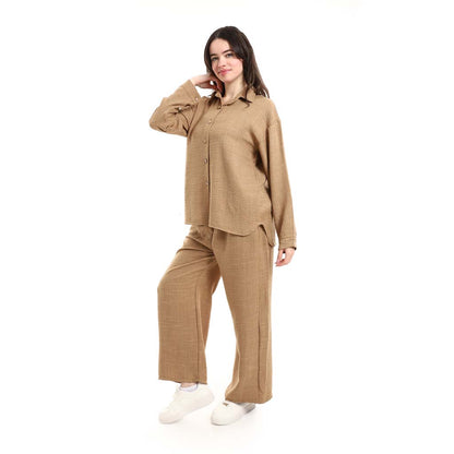 Long Sleeve Shirt and High Waisted Wide Leg Pants