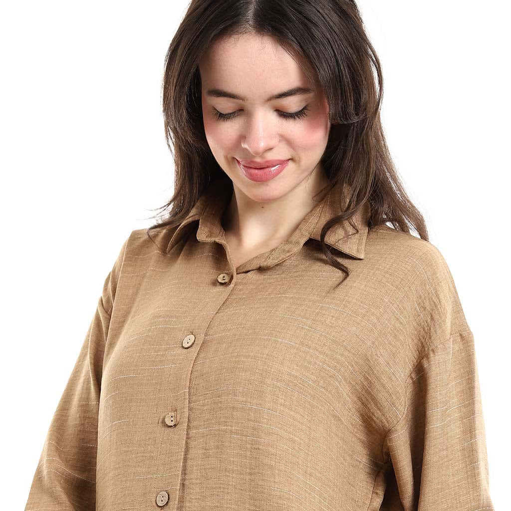 Long Sleeve Shirt and High Waisted Wide Leg Pants