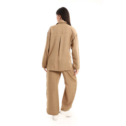 Long Sleeve Shirt and High Waisted Wide Leg Pants
