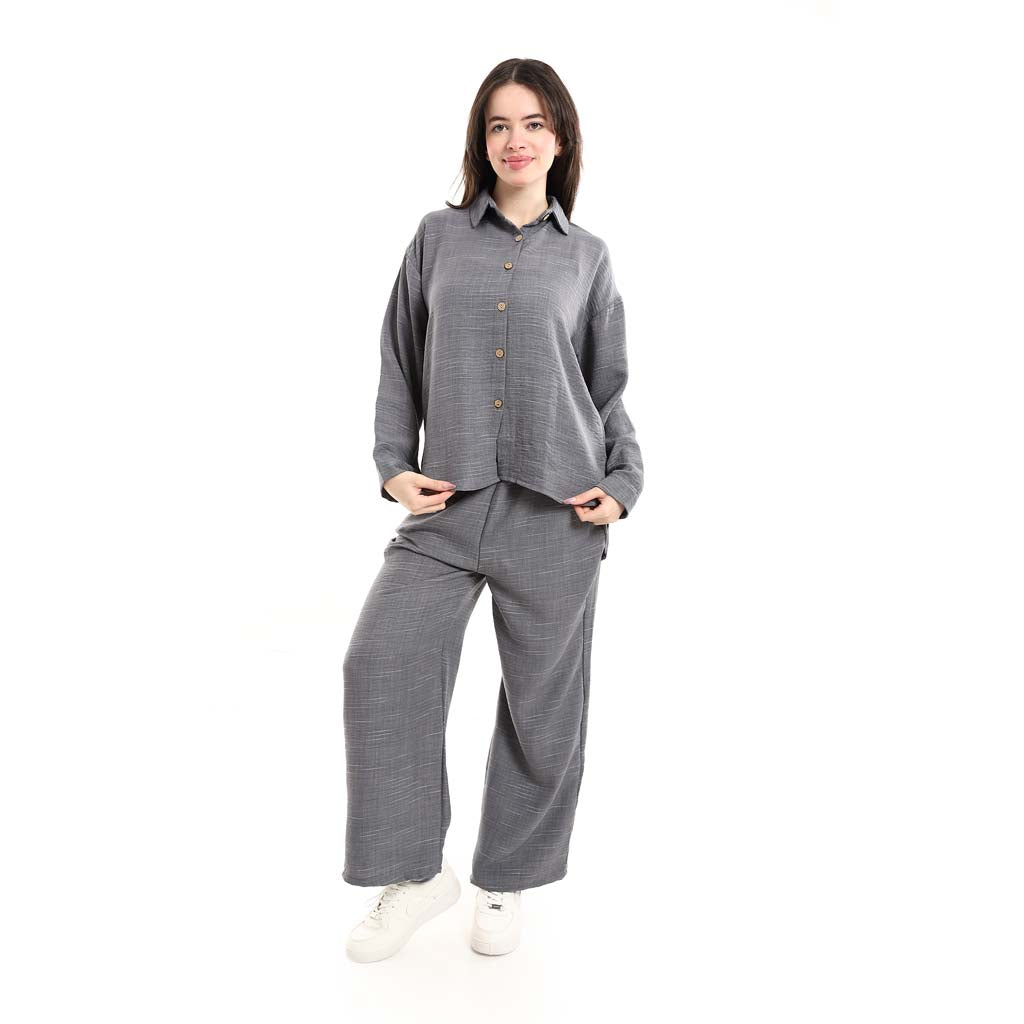 Long Sleeve Shirt and High Waisted Wide Leg Pants