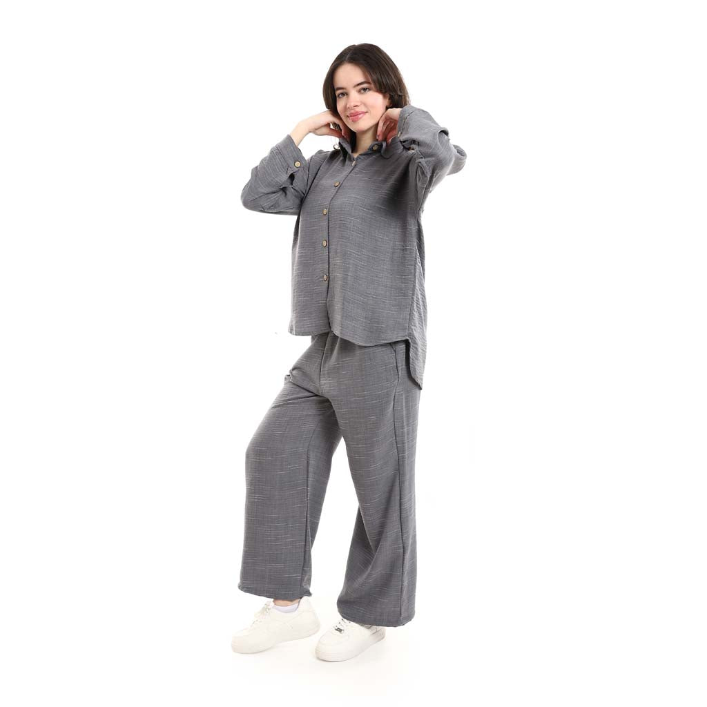 Long Sleeve Shirt and High Waisted Wide Leg Pants