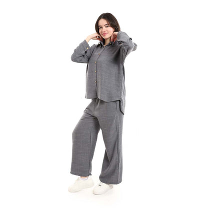 Long Sleeve Shirt and High Waisted Wide Leg Pants