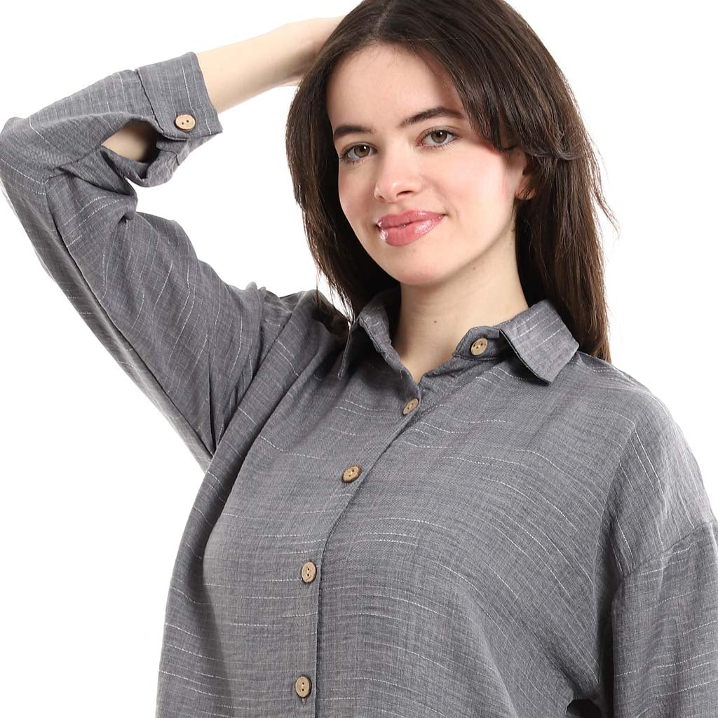 Long Sleeve Shirt and High Waisted Wide Leg Pants