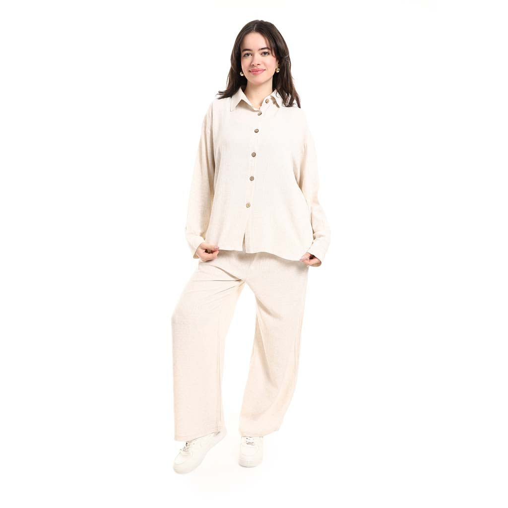 Long Sleeve Shirt and High Waisted Wide Leg Pants