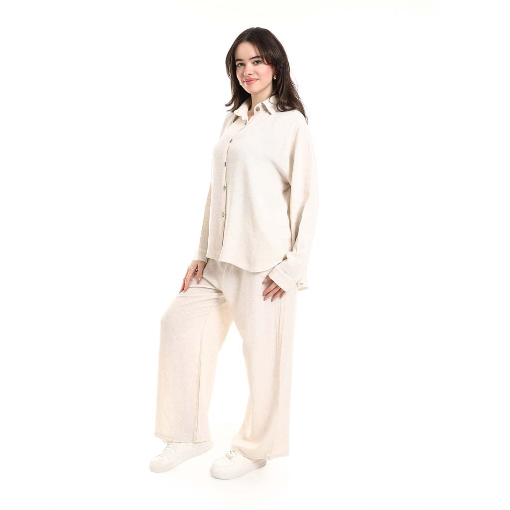 Long Sleeve Shirt and High Waisted Wide Leg Pants