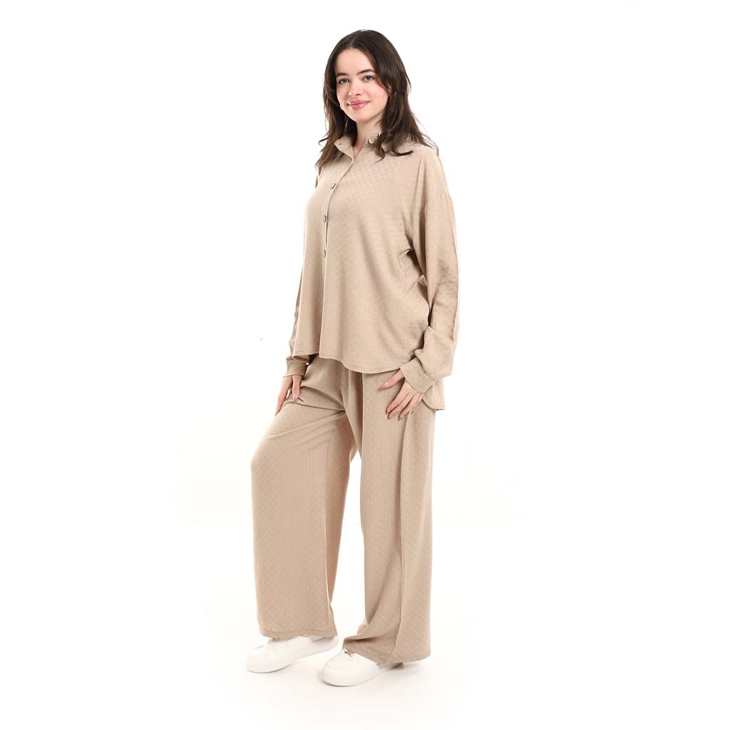 Long Sleeve Shirt and High Waisted Wide Leg Pants