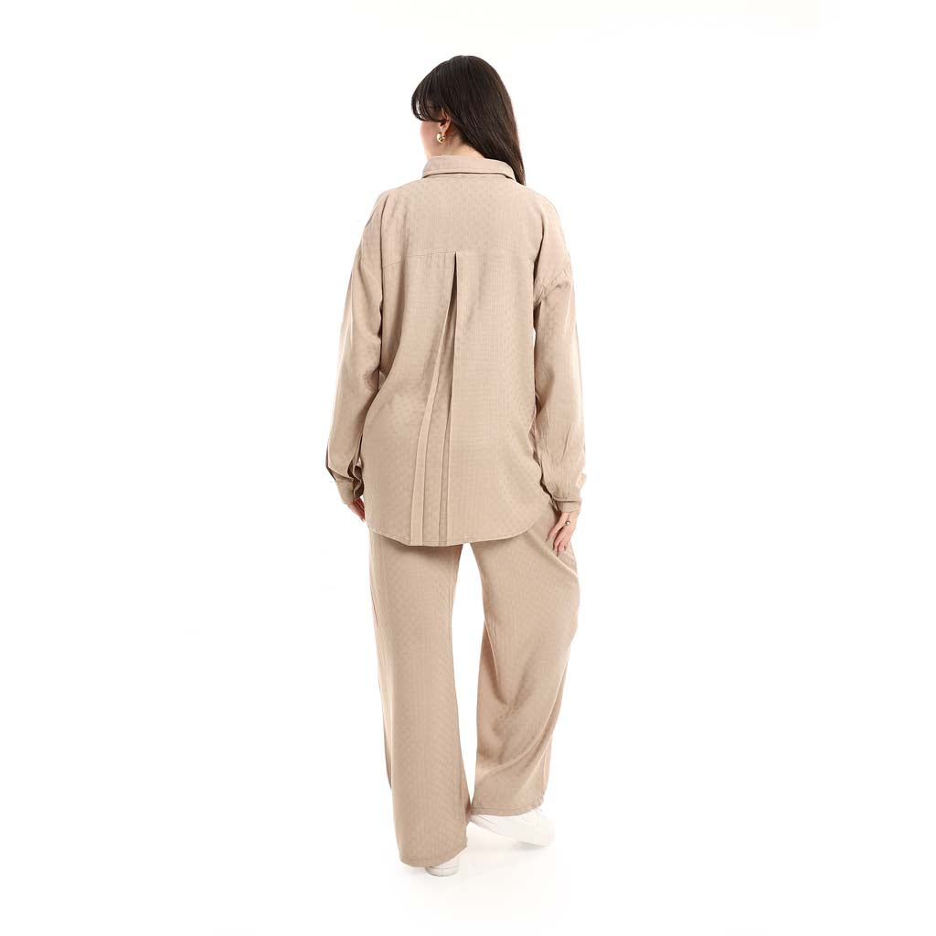 Long Sleeve Shirt and High Waisted Wide Leg Pants