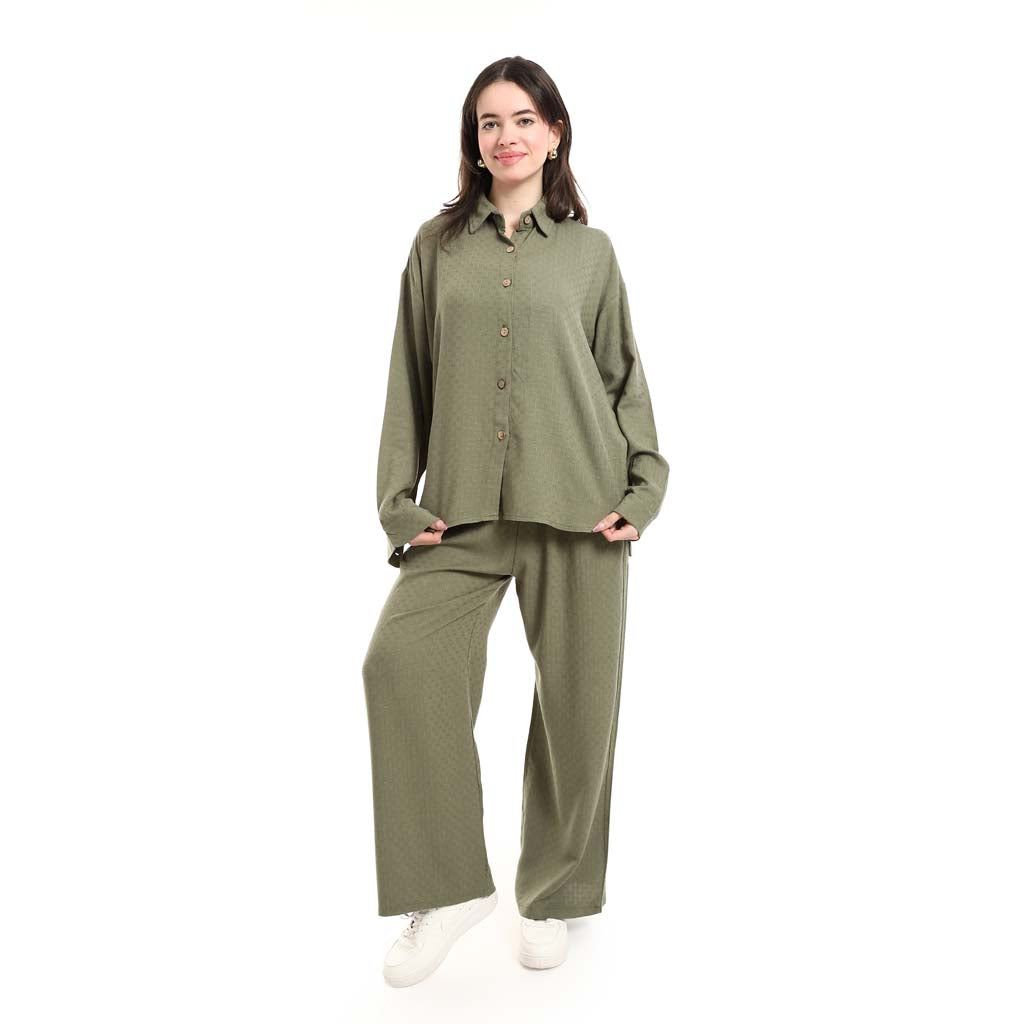 Long Sleeve Shirt and High Waisted Wide Leg Pants