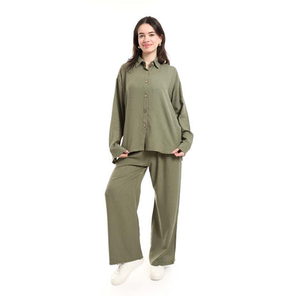 Long Sleeve Shirt and High Waisted Wide Leg Pants