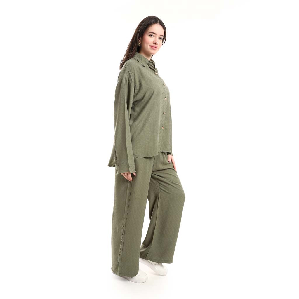 Long Sleeve Shirt and High Waisted Wide Leg Pants