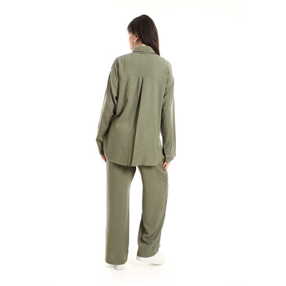 Long Sleeve Shirt and High Waisted Wide Leg Pants