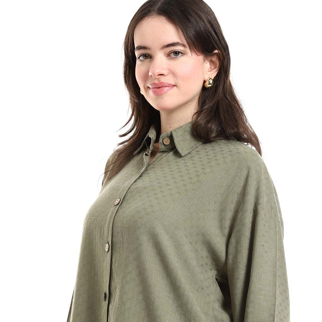 Long Sleeve Shirt and High Waisted Wide Leg Pants