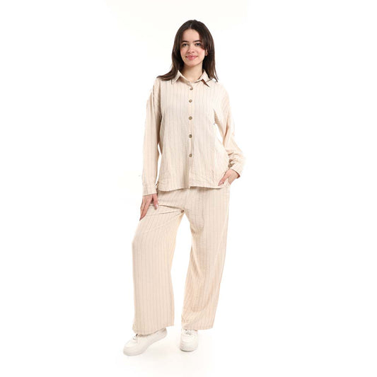 Long Sleeve Shirt and High Waisted Wide Leg Pants