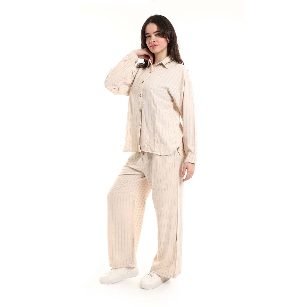 Long Sleeve Shirt and High Waisted Wide Leg Pants