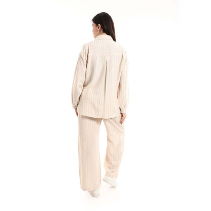 Long Sleeve Shirt and High Waisted Wide Leg Pants