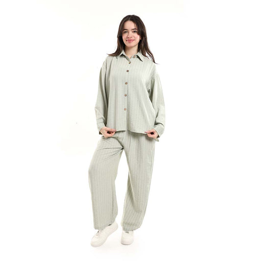 Long Sleeve Shirt and High Waisted Wide Leg Pants