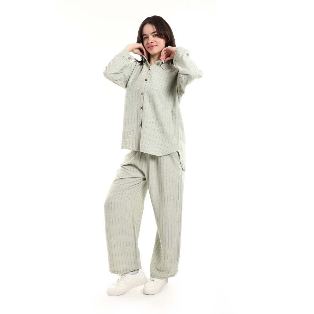 Long Sleeve Shirt and High Waisted Wide Leg Pants