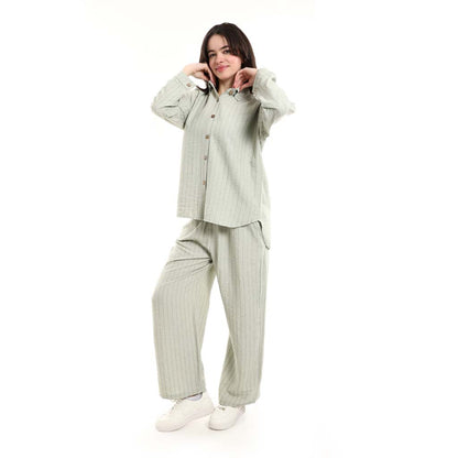 Long Sleeve Shirt and High Waisted Wide Leg Pants