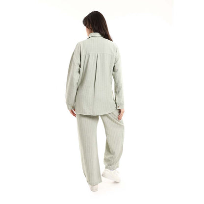 Long Sleeve Shirt and High Waisted Wide Leg Pants