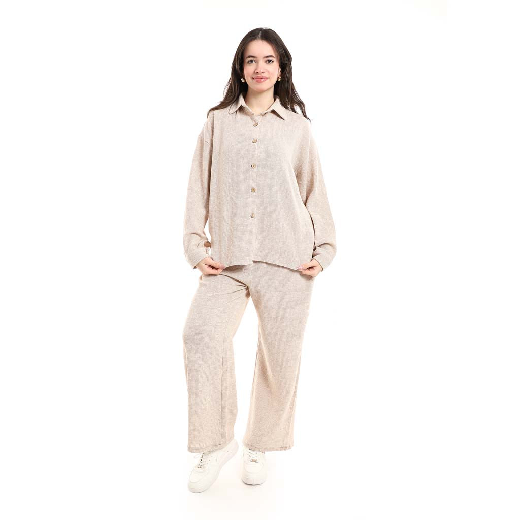 Long Sleeve Shirt and High Waisted Wide Leg Pants