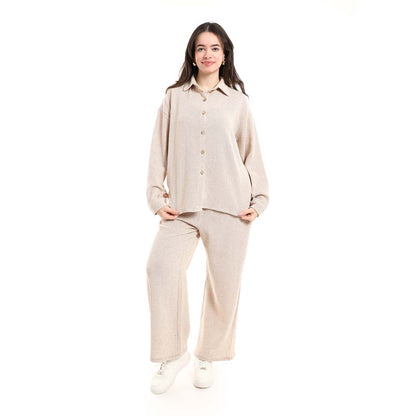 Long Sleeve Shirt and High Waisted Wide Leg Pants