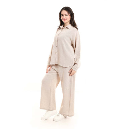 Long Sleeve Shirt and High Waisted Wide Leg Pants