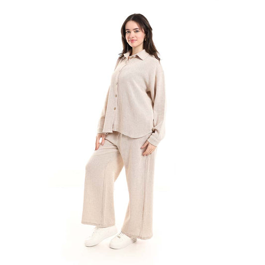 Long Sleeve Shirt and High Waisted Wide Leg Pants