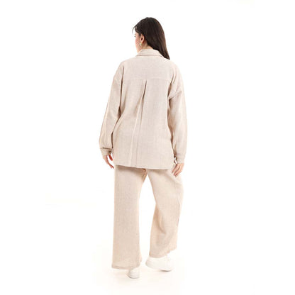 Long Sleeve Shirt and High Waisted Wide Leg Pants